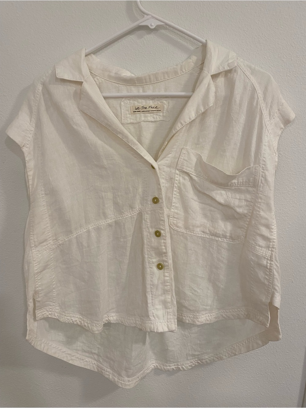 We The Free Ivory Short Sleeve Button-Front Camp Shirt